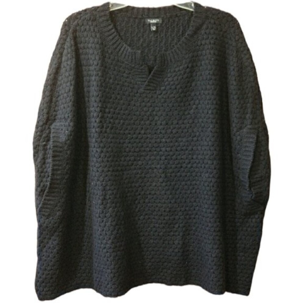 Talbots Textured Black Knit Poncho Sweater L/XL Cozy Layered Office Casual